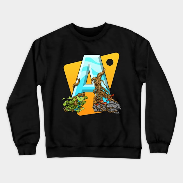 Aquascape in Letter A with Background Crewneck Sweatshirt by Om Fery